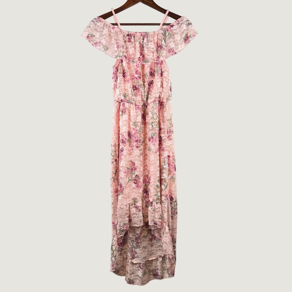 Womens Maxi Dress Large Floral Lace High Low Hem Cottagecore Wedding Guest Fairy